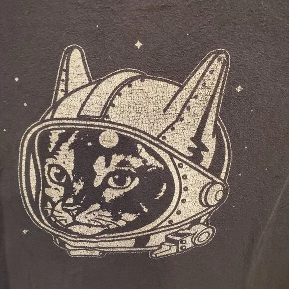 Preowned Tultex T-Shirt With Cat Astronaut Graphic Ring spun Cotton Large - Picture 5 of 5